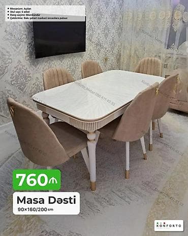 Masa Dəsti – 90×160/200 sm - Mexanizm: açılan (uzadıla bilən masa) -