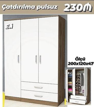 Yeni, 3 qapılı, Siyirməli, Ağ, Taxta, Açılan, Düz dolab
