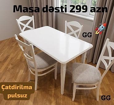 Mətbəx üçün, Yeni, Dördbucaq masa, 4 stul