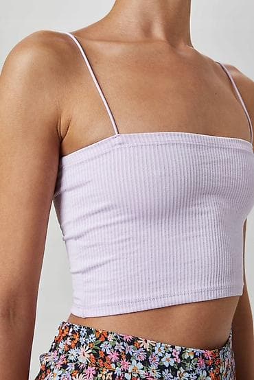 Lilov rəngli rib fakturalı crop top - Model: Spagetti askılı, düz