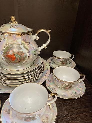almaniyada saat: Çay dəsti, rəng - Qızılı, 6 nəfərlik, Almaniya — 4