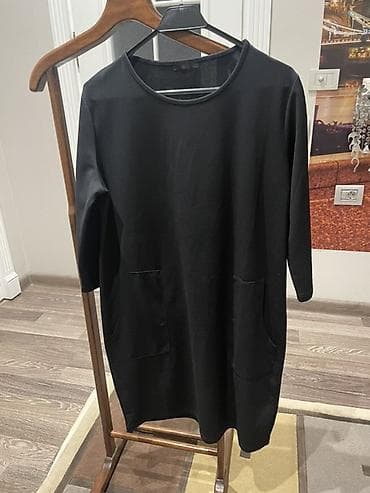 Qara rəngli rahat tunik/kofta - Model: Dizdən yuxarı uzunluqda, düz