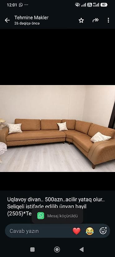 Mebel: Uqlavoy divan. 500azn. acilir yataq olur. Seliqeli istifade edilib — 1