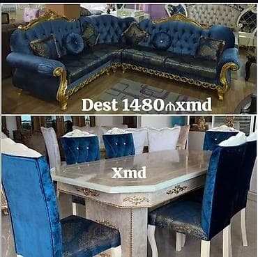 fatehin divani: Klassik üslubda dəbdəbəli mebel dəsti. - Künc divan: mavi — 1