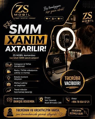 evde operator vakansiya: SMM menecer tələb olunur, 18-29 yaş, 3-5 illik təcrübə — 1