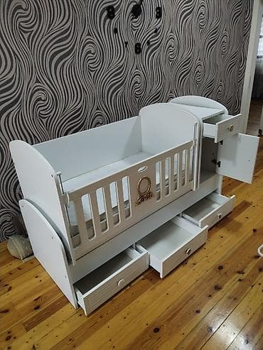 trimo mebel: Uşaq beşiyi – kombinə edilmiş model - Rəng: ağ, qızılı dekor — 2
