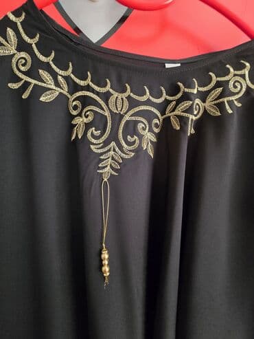 женские шелковые халаты: Qara rəngdə abaya/kaftan – 60 beden, teze. - Rəng: Dərin qara - — 2