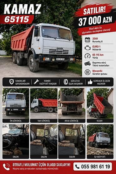 qoş: Kamaz Evro1, 2001 il, motor 11 capacity l, Samosval, İşlənmiş — 10