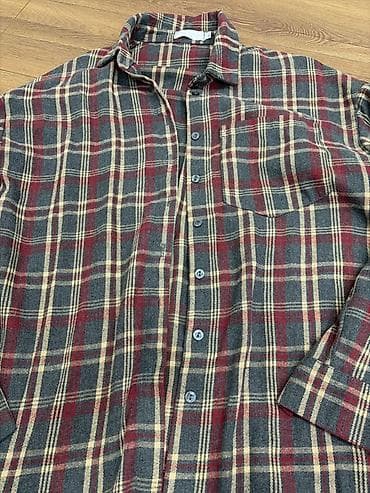 Qırmızı-boz-bej rəngli karetli flanel köynək - Material: yumşaq lalafo.az -da Qırmızı-boz-bej rəngli karetli flanel köynək - Material: yumşaq