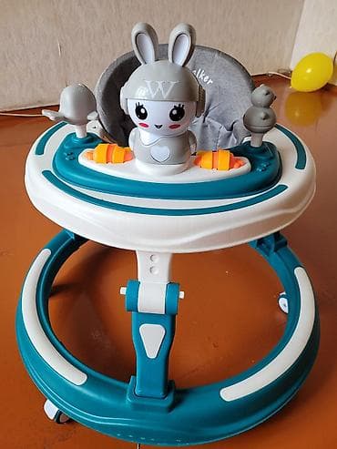 parda: Uşaq gəzdirəni (baby walker) - Rəng: ağ–mavi gövdə, boz parça — 2