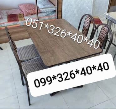 Masa və oturacaq dəstləri: Qonaq otağı üçün, Yeni, Açılan, Dördbucaq masa, 4 stul — 12