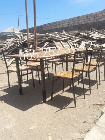 stol və stul dəstləri: Yeni, Kvadrat masa, 6 stul, Açılmayan, Stullar ilə, Taxta, Azərbaycan — 3