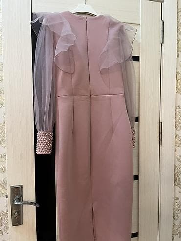 Pudra rəngli ziyafət/libas geyimi - Model: Qol və sinə hissəsində tül — 2