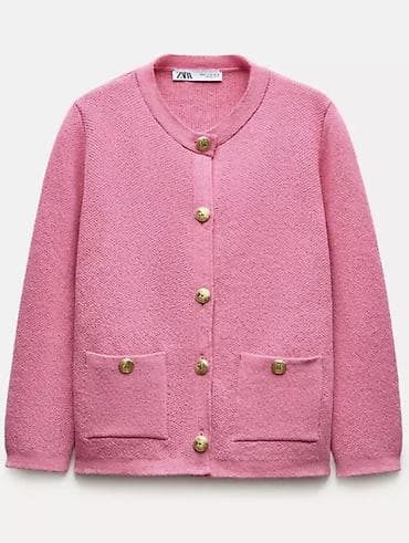 zara mont: ZARA qadın kardiqanı – çəhrayı rəngdə, düyməli klassik model — 1