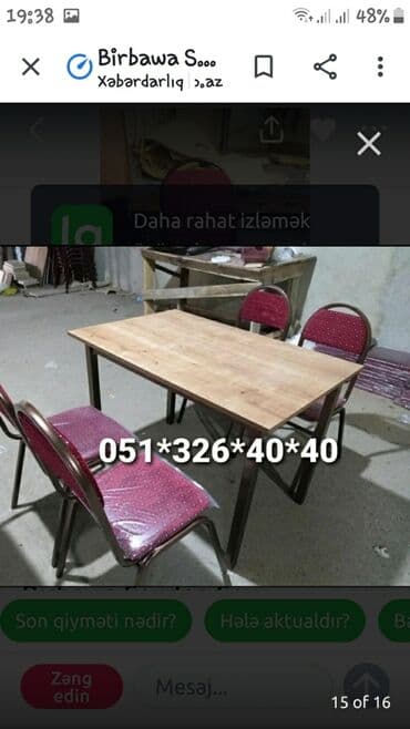 Masa və oturacaq dəstləri: Qonaq otağı üçün, Yeni, Açılan, Dördbucaq masa, 1 stul — 11