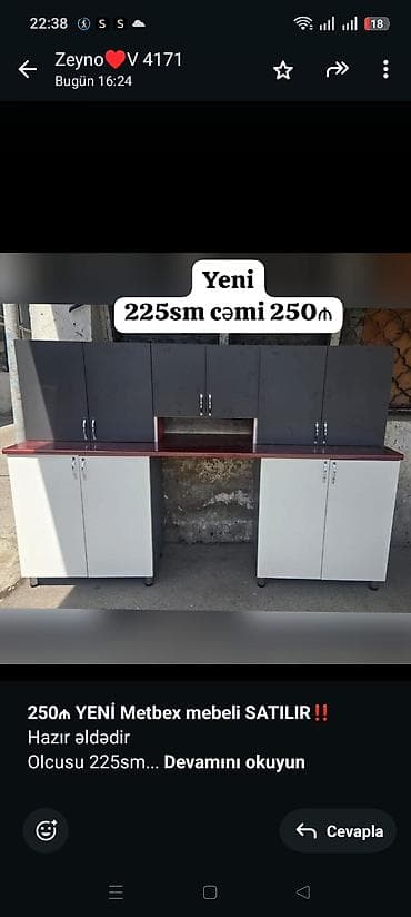 *250₼ YENİ Metbex mebeli SATILIR*‼️ Hazır əldədir Olcusu 225sm lalafo.az -da *250₼ YENİ Metbex mebeli SATILIR*‼️ Hazır əldədir Olcusu 225sm