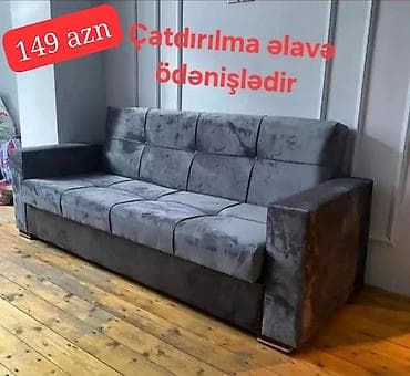 mini divanlar: Qonaq otağı üçün rahat 3 nəfərlik divan. - Rəng: tünd boz - Material — 1