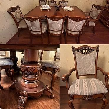 masa və stullar: Qonaq otağı üçün, İşlənmiş, Kvadrat masa, 8 stul — 1