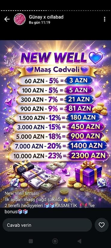 online evden iş ⁴: New Well – gəlir cədvəli və bonus proqramı - Maaş cədvəli (faizlə — 1