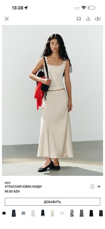 Ətəklər: ZARA – satən midi ətək - Model: atlas/satən toxuma, zərif parlaqlıq - — 1