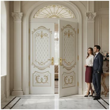 Qızıl bəzəkli ağ qapı lalafo.az -da Qızıl bəzəkli ağ qapı