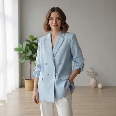 pencek modelleri: Göy rəngli qadın blezeri - Model: ikiqat düyməli (double-breasted) - — 1