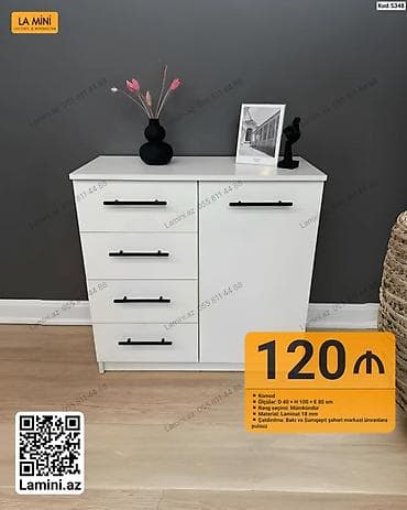 Məhsul: Komod (Kod: 5348) - Dizayn: Minimalist, ağ korpus və qara — 1
