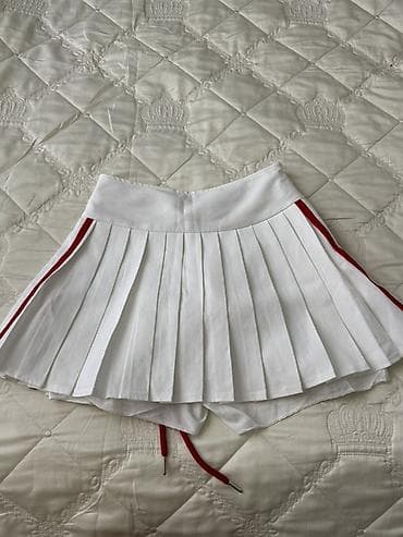 ucuz geyimlər: Ağ rəngli plisəli ətək-şort (skort) - Dizayn: Ön və arxa hissədə — 2