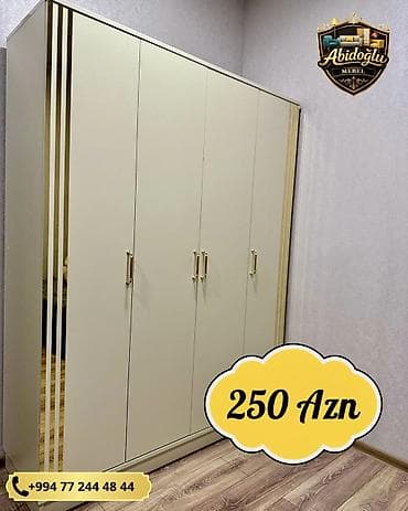 skaf dolab: Yeni, 4 qapılı, Güzgülü, Bej, Açılan, Düz dolab — 1