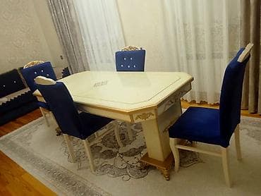 Qonaq otağı üçün, İşlənmiş, Açılmayan, Dördbucaq masa, 4 stul