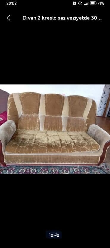 cay evi ucun divan islenmis: Mebel dəsti: 1 divan + 2 kreslo - Üslub: Klassik, yumşaq oturacaqlı — 2