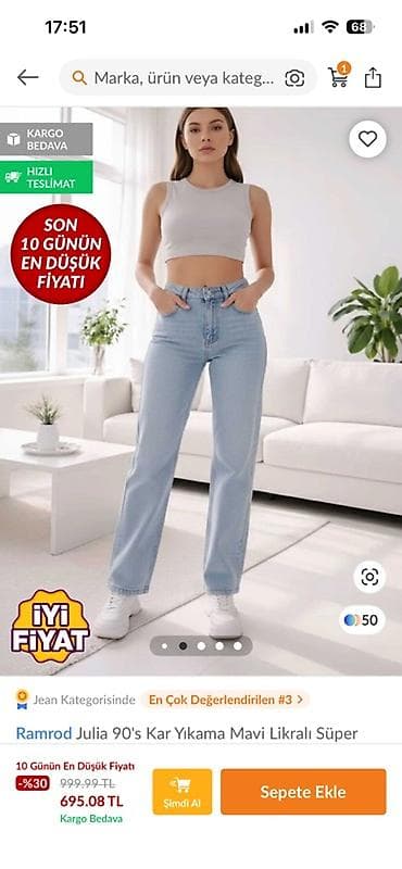 Ramrod “Julia 90’s” qadın cins şalvarı - Rəng: mavi, qar yuma effekti