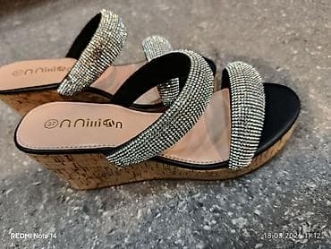 Женская обувь: Qadın platforma terlikləri – parlaq daşlı • Model: iki zolaqlı slayd — 3