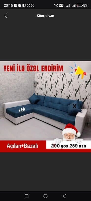 честер диван: Künc divan, Yeni, Açılan, Bazalı, Nabuk, Ödənişli çatdırılma — 2