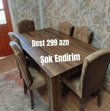 Qonaq otağı üçün, Yeni, Açılmayan, Dördbucaq masa, 6 stul