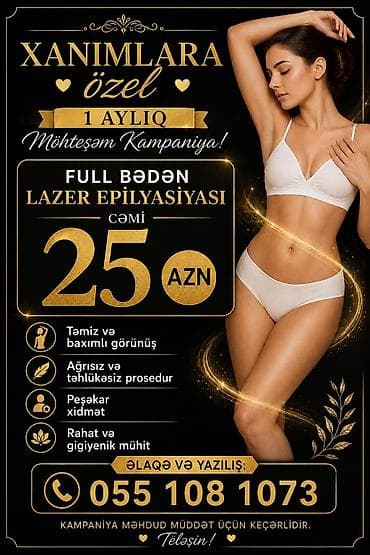 saç kəsimləri 2024: Xidmət: Lazer epilyasiyası kampaniyaları Xanımlar üçün: - Full bədən — 1