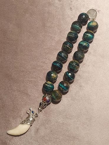 vasmi tesbeh: Təsbeh – bədii dizaynlı, canavar başlığı təbii canavar dişi və 925 — 3