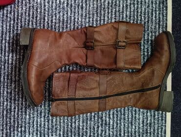 женские резиновые сапоги: Ботфорты, Размер: 36, цвет - Коричневый, Б/у — 2