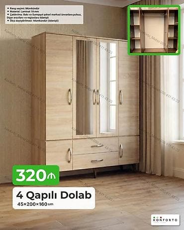 qapi dekoru: 4 qapılı geyim dolabı – 45×200×160 sm - Material: 18 mm laminat - — 1