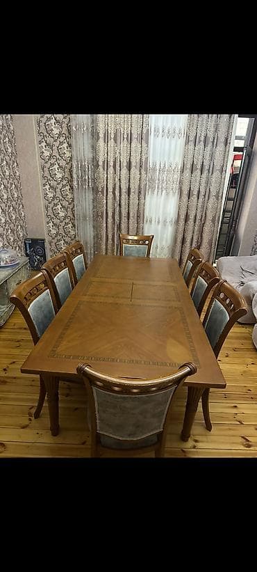 Qonaq otağı üçün, İşlənmiş, Dördbucaq masa, 8 stul