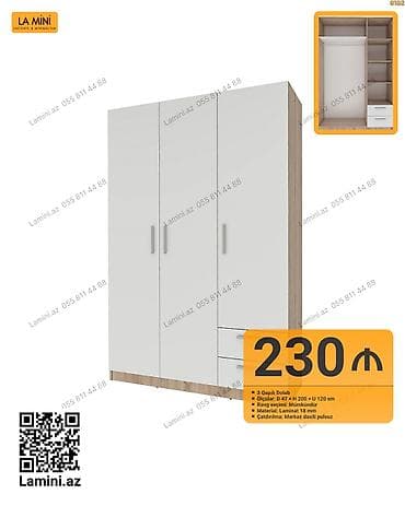 3 qapılı geyim dolabı - Ölçülər: D 47 × H 200 × U 120 sm - Rəng lalafo.az -da 3 qapılı geyim dolabı - Ölçülər: D 47 × H 200 × U 120 sm - Rəng