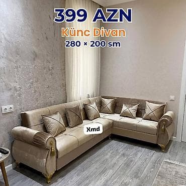 kicik divanlar: Künc divan – 280 × 200 sm Qiymət: 399 AZN - L‑şəkilli dizayn — 1