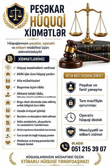 kran xidməti: Hüquqi xidmətlər | Hüquqi şəxslərin dövlət qeydiyyatına alınması, Məhkəmədə nümayəndəlik, Müqavilələrin hazırlanması — 1