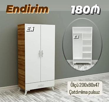 faizsiz kreditle mebeller: 2 qapılı, Ağ, Taxta, Açılan, Düz dolab — 1