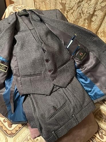 Klassik kişi üçlü kostyum dəsti - Rəng: qrafit/boz, xırda naxışlı