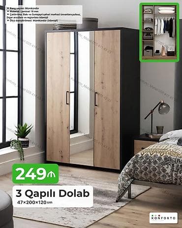 3 qapılı paltar dolabı – 47×200×120 sm - Material: 18 mm laminat - — 1