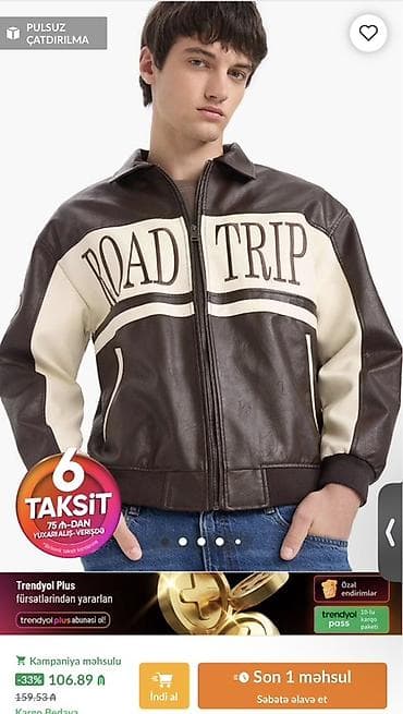 bas: Salam, “ROAD TRIP” yazılı kişi dərisi görünümlü ceket satılır, əsl — 2