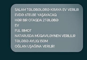 Kirayə whatsapp yazın 0703319931