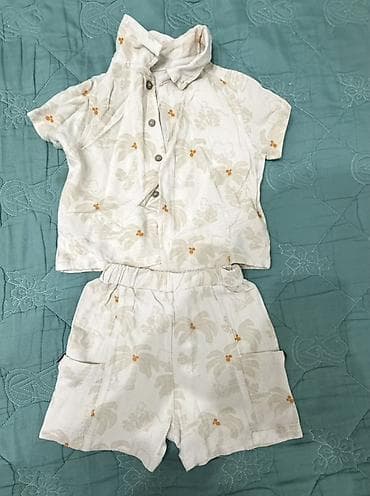 Uşaq üçün yay dəsti – köynək və şort - Rəng: açıq krem fon üzərində