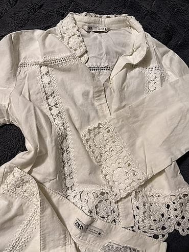 zara dəst: ZARA ağ rəngli iki hissəli dəst – köynək və şort — 3